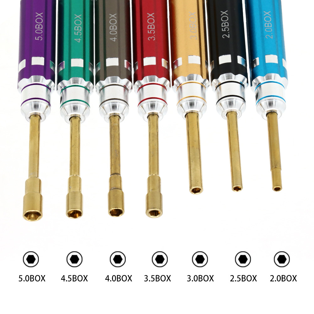 Rc Hobbyking - ชุดเครื่องมือไขควงหกเหลี่ยม RC ด้ามสั้น 7 ชิ้น พร้อมไขควงหัวแฉก