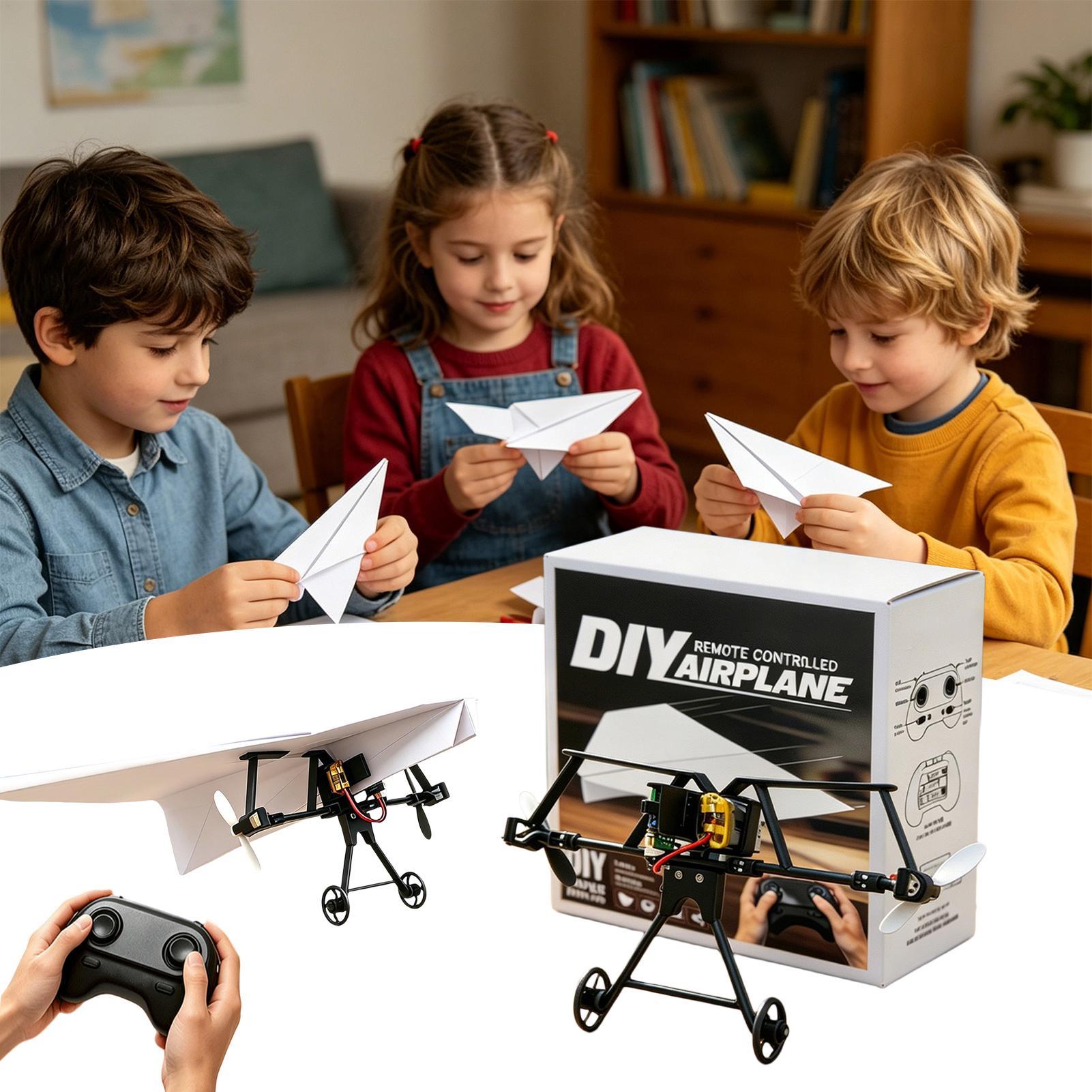Rc Hobby Toys - ชุดเครื่องบินกระดาษ DIY RC พร้อมไจโรกันสั่น เครื่องบินบังคับวิทยุไฟฟ้าสำหรับเด็กชายและเด็กหญิง เล่นได้ในสวนหลังบ้าน