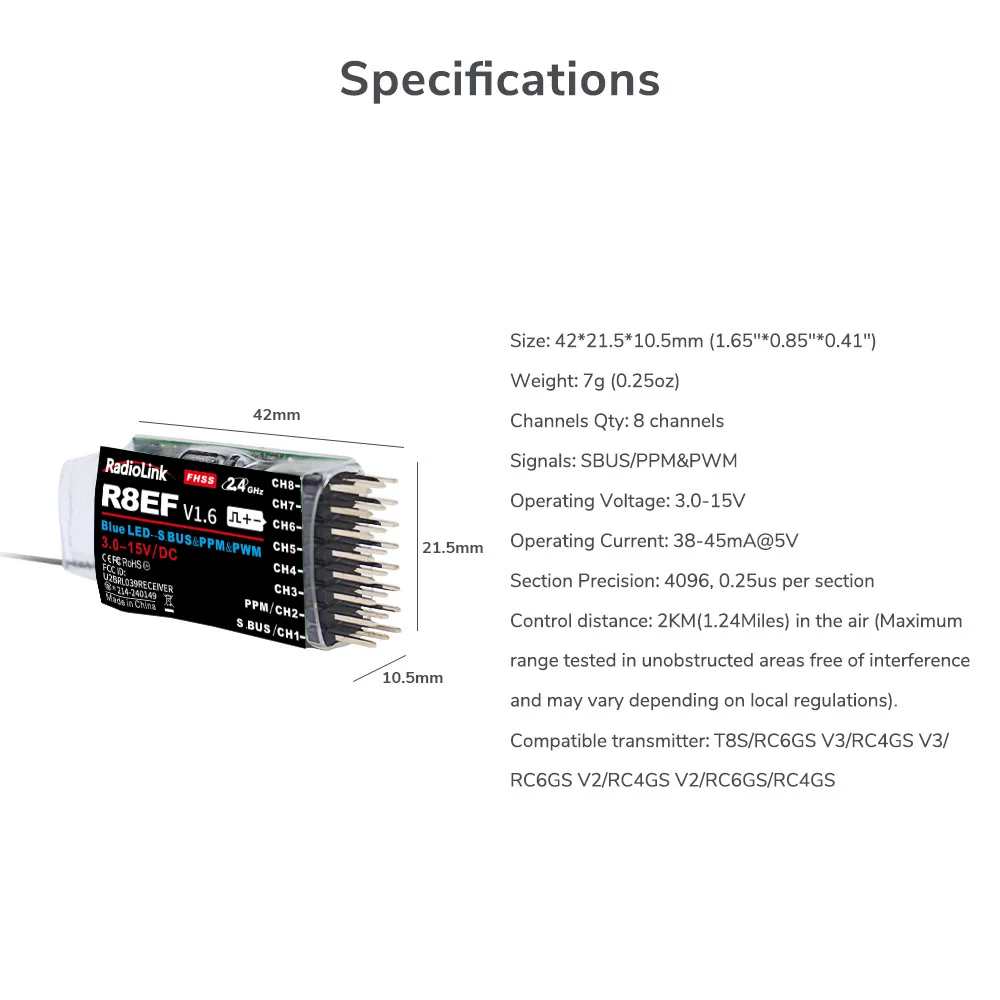 รับสัญญาณ Radiolink R8EF 2.4G  - Receiver Sbus 8Ch บทวิจารณ์และราคา